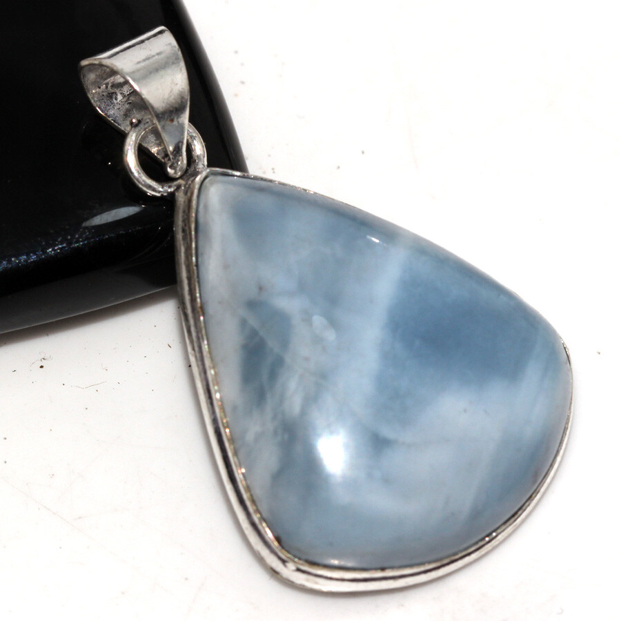 925 Silver Plated Owhyee Blue Opal Ethnic Pendant Jewelry Size 1.7
