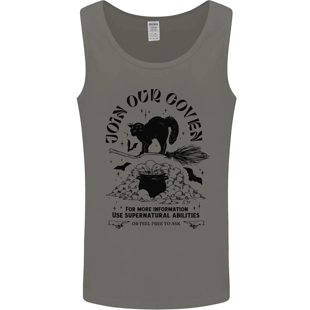 Join Our Coven Funny Halloween Cat Mens Vest Tank Top