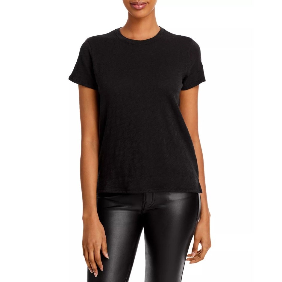 ATM Women Black Cotton Schoolboy Casual Relax Slab Crewneck Tee Size M