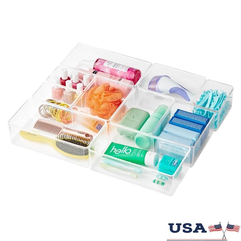 10-Piece Clear Modular Storage Bins for Kitchen Toys and Crafts