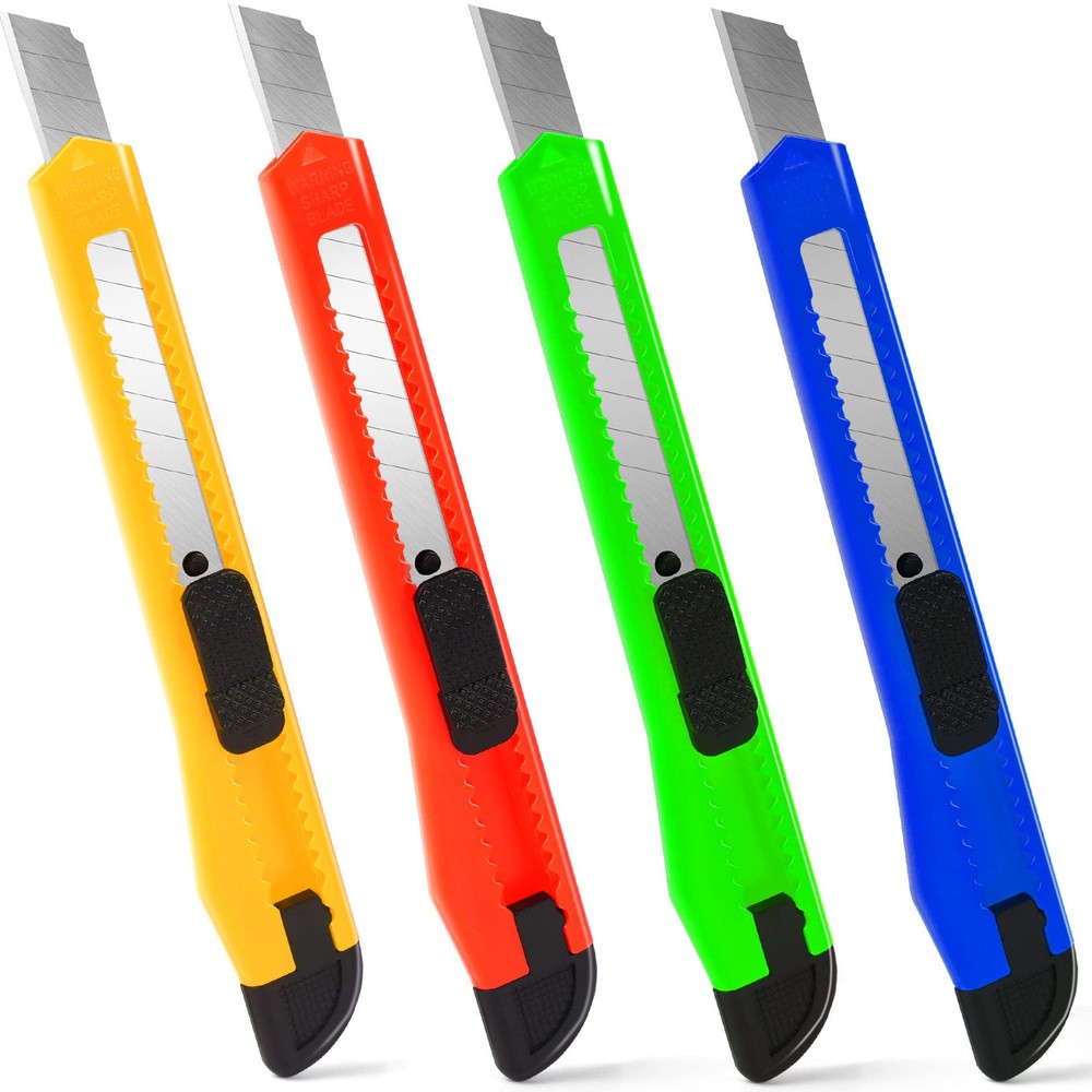 4 Pack 9mm Retractable Snap-off Box Cutter Utility Knife for Opening Packages