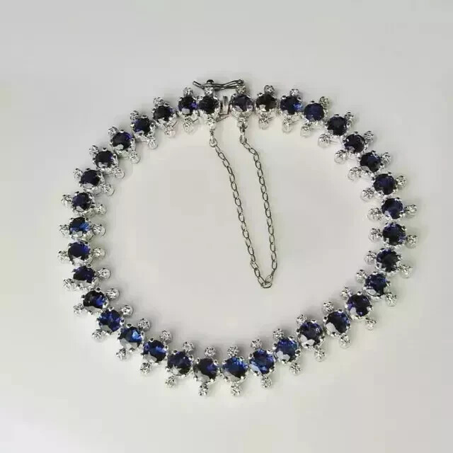 15Ct Lab-Created Blue Sapphire Round Cut Tennis Bracelet in 14K White Gold