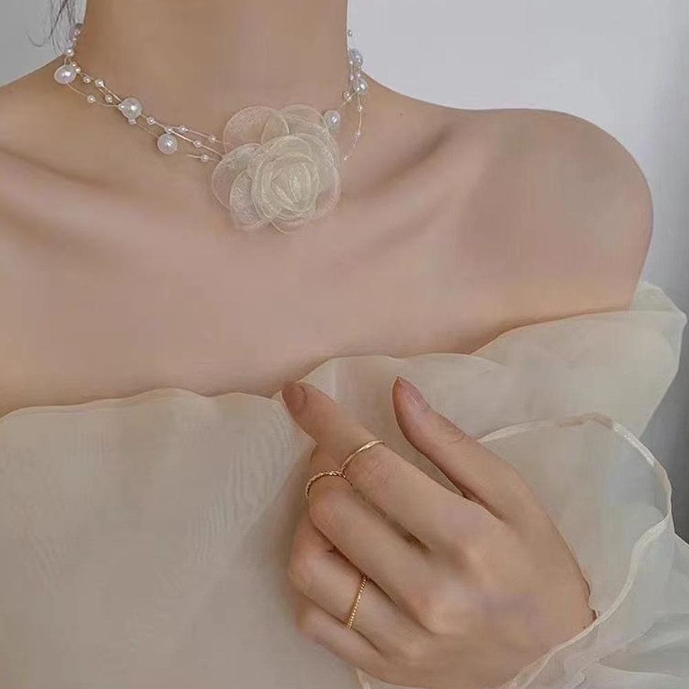 Handmade flower mesh necklace retro three-dimensional flower necklaceฅGIFT