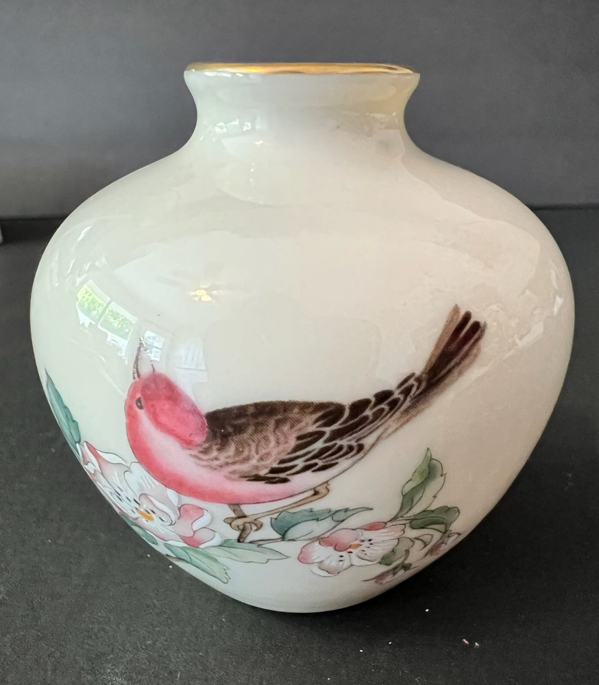 Mini LENOX China Globe Vase Serenade Retired Bird and Flowers 24K Trim 2.25 inch