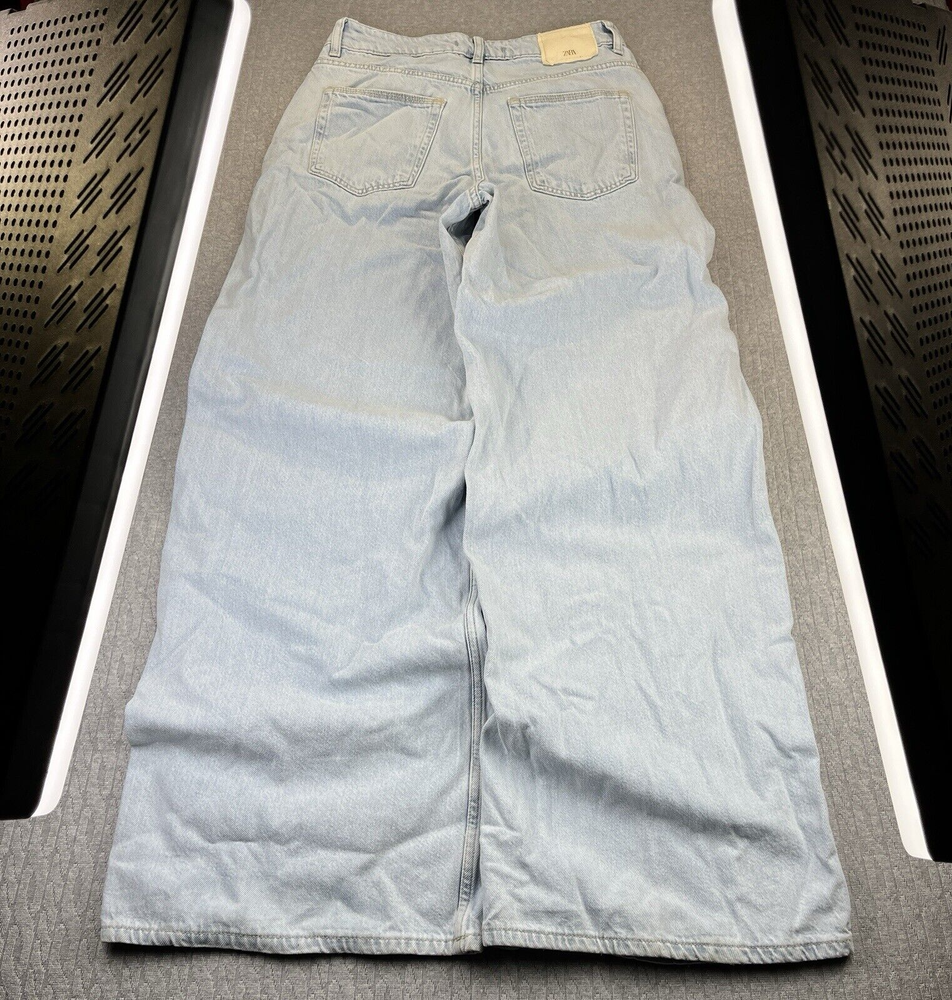Zara Extra Baggy Wide Leg Y2K Women pants (4) faded distressed Denim Blue Jeans