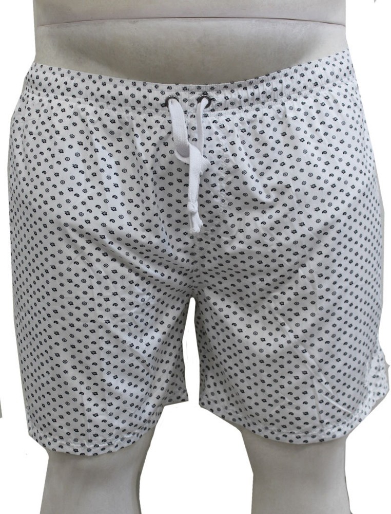 White patterned boxer swimsuit with inner briefs for men. Big and tall. Big size