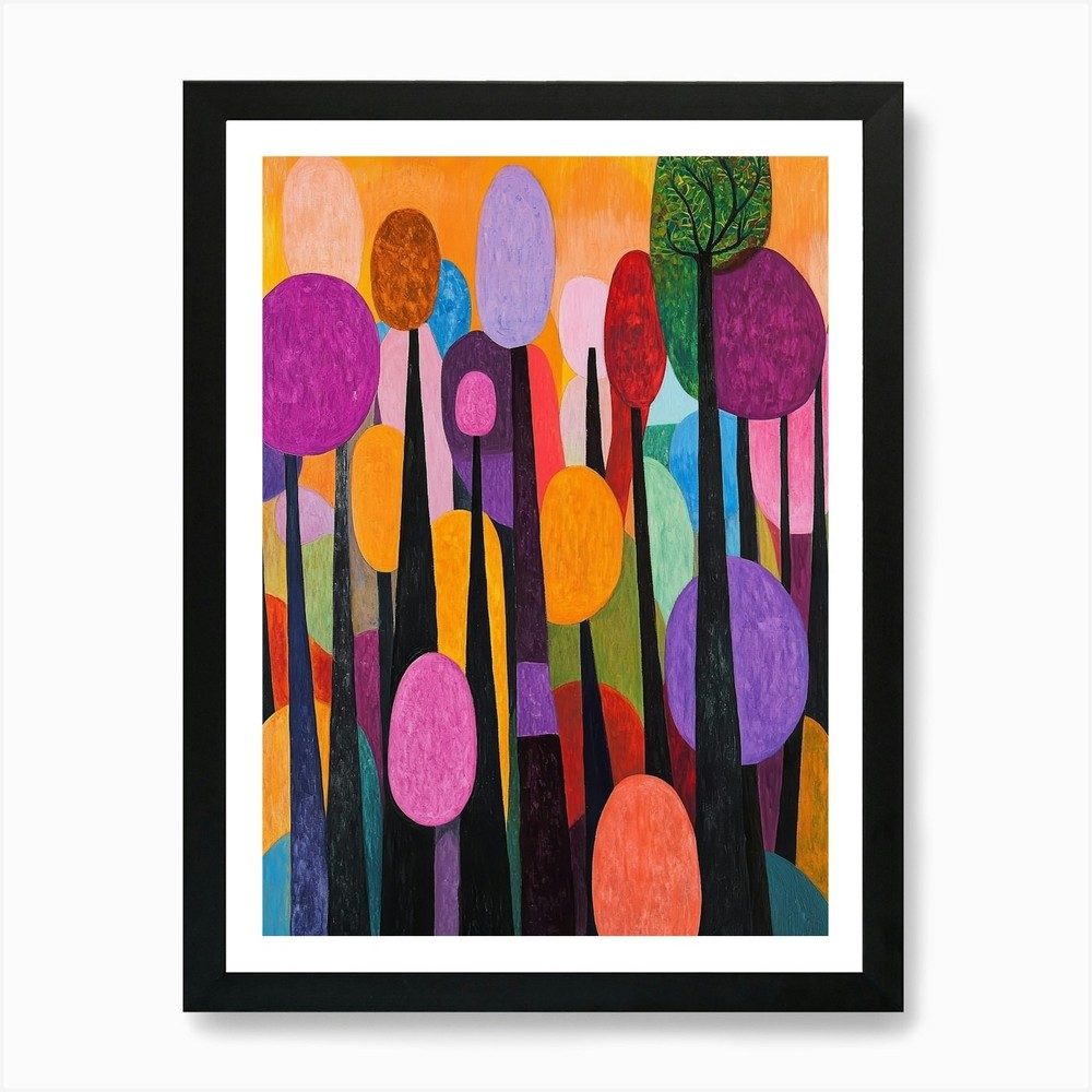 Vibrant Colorful Trees Framed Canvas Art Print Wall Decor