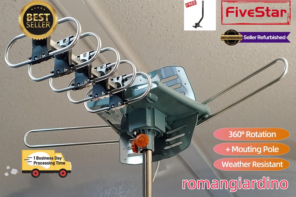 Outdoor TV Antenna Motorized Pole 360° Rotation 4K HDTV Amplified Hot Deal