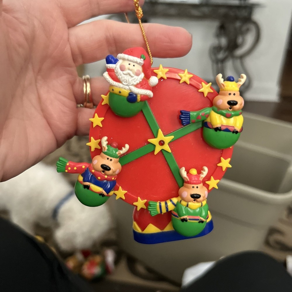 Vtg Avon Santa & Deer Ferris Wheel Ornament Animated Sound Christmas Works