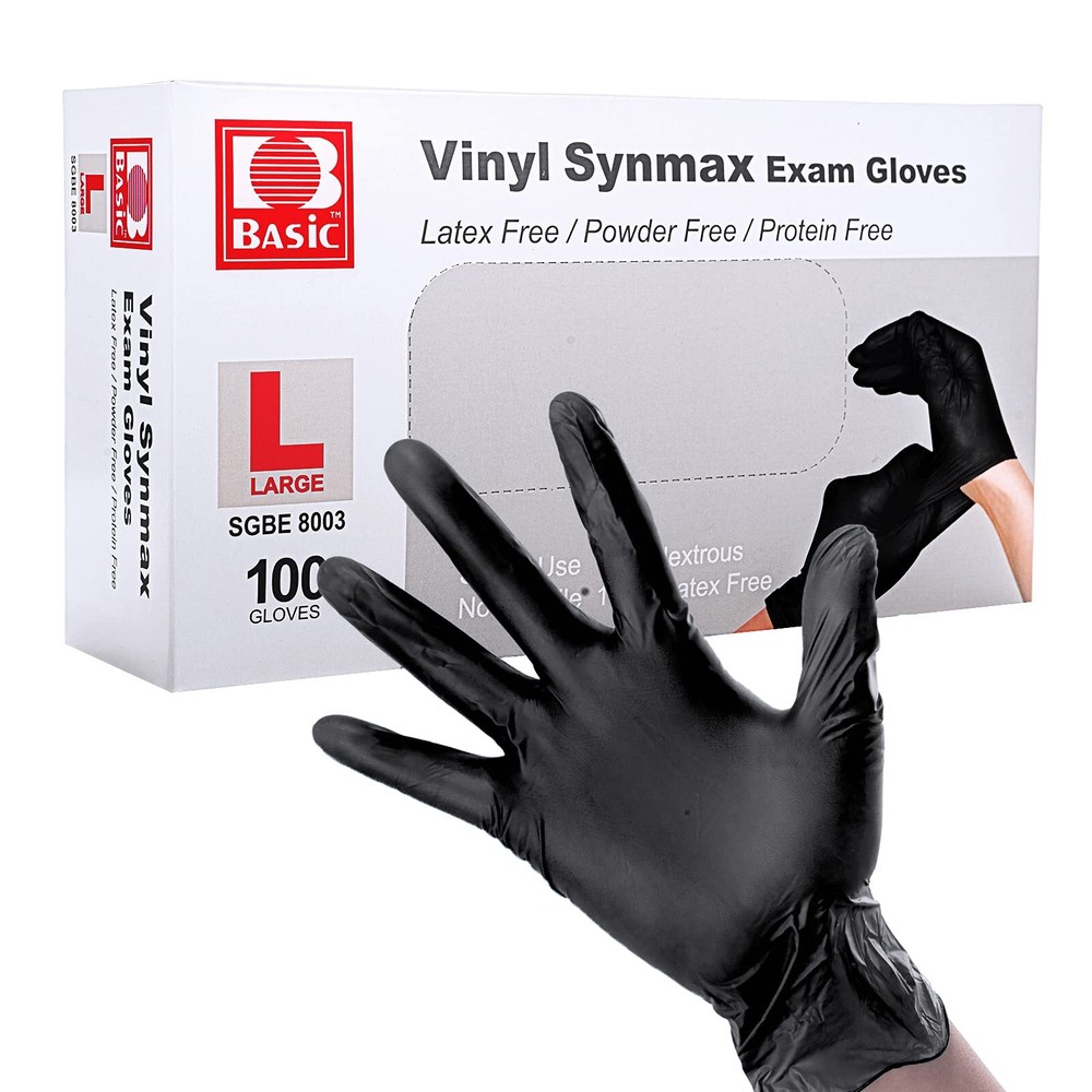 Black Vinyl Gloves Disposable Latex Free, Powder Free Vinyl Exam Gloves 100 P...