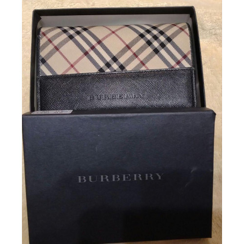 BURBERRY Nova Check Bi-fold Leather Wallet in Beige Canvas