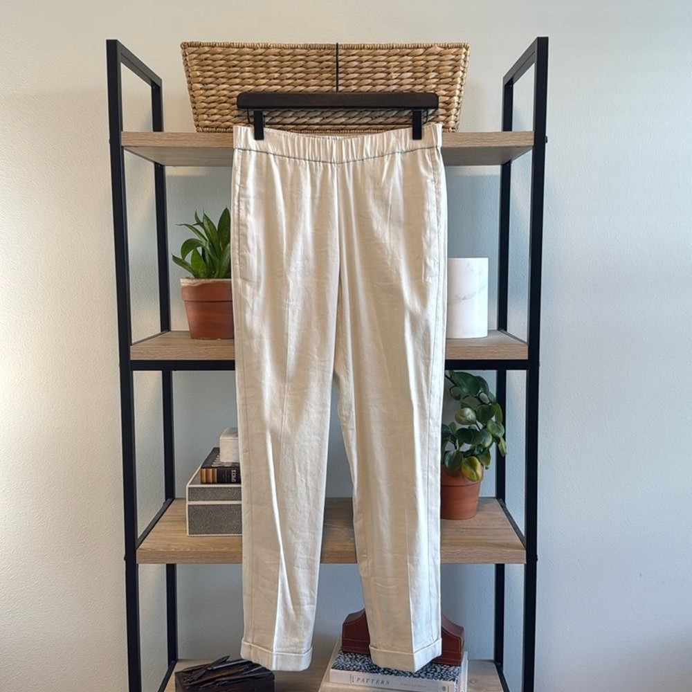 J. Jill Linen Blend Pocket Mid-Rise Cream Ankle Slack Pants, XS