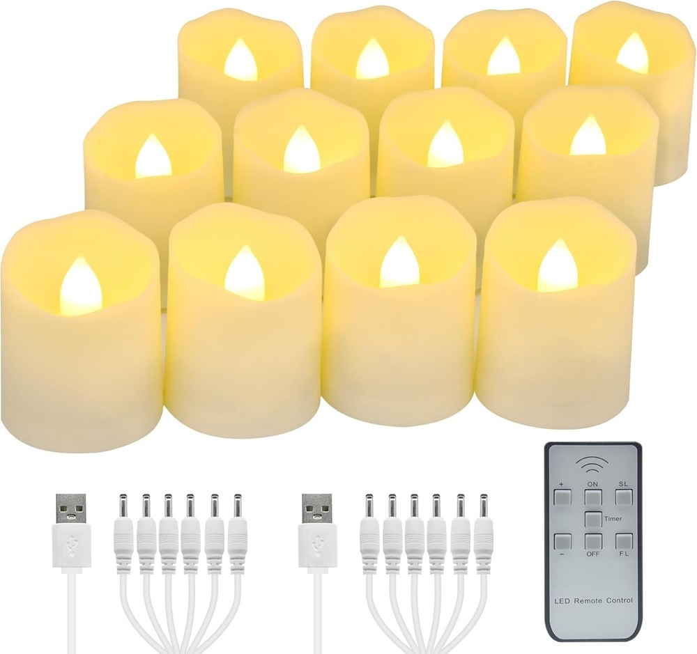 USB Rechargeable Flameless LED Tea Lights with Remote Warm White Votive Candles