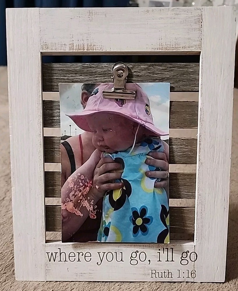 Plank Wooden Clip Standing Picture Frame Ivory Wood where you go Ruth 1 Bible Ve