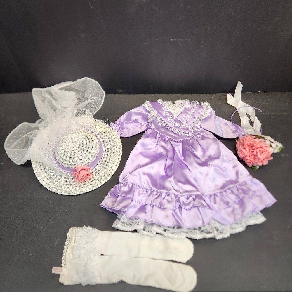 American Girl Doll Samantha Retired Bridesmaid Dress Hat Bouquet Set