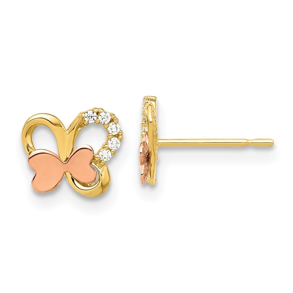 14k Two-Tone Gold Polished Cubic Zirconia Butterfly Post Stud Earrings 0.69gm