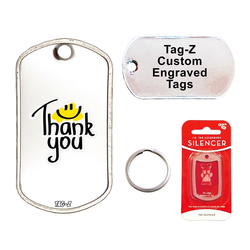 THANK YOU SMILE FACE - CUSTOMIZED - PET TAG - MILITARY Shape - Tag-Z Dog Tags