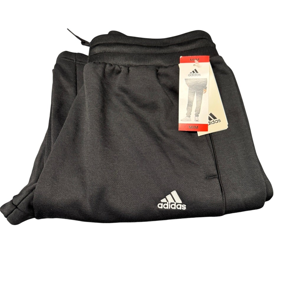 adidas Sweatpants Womens Medium Black Fleece Tapered Pant Comfy + Pockets NEW