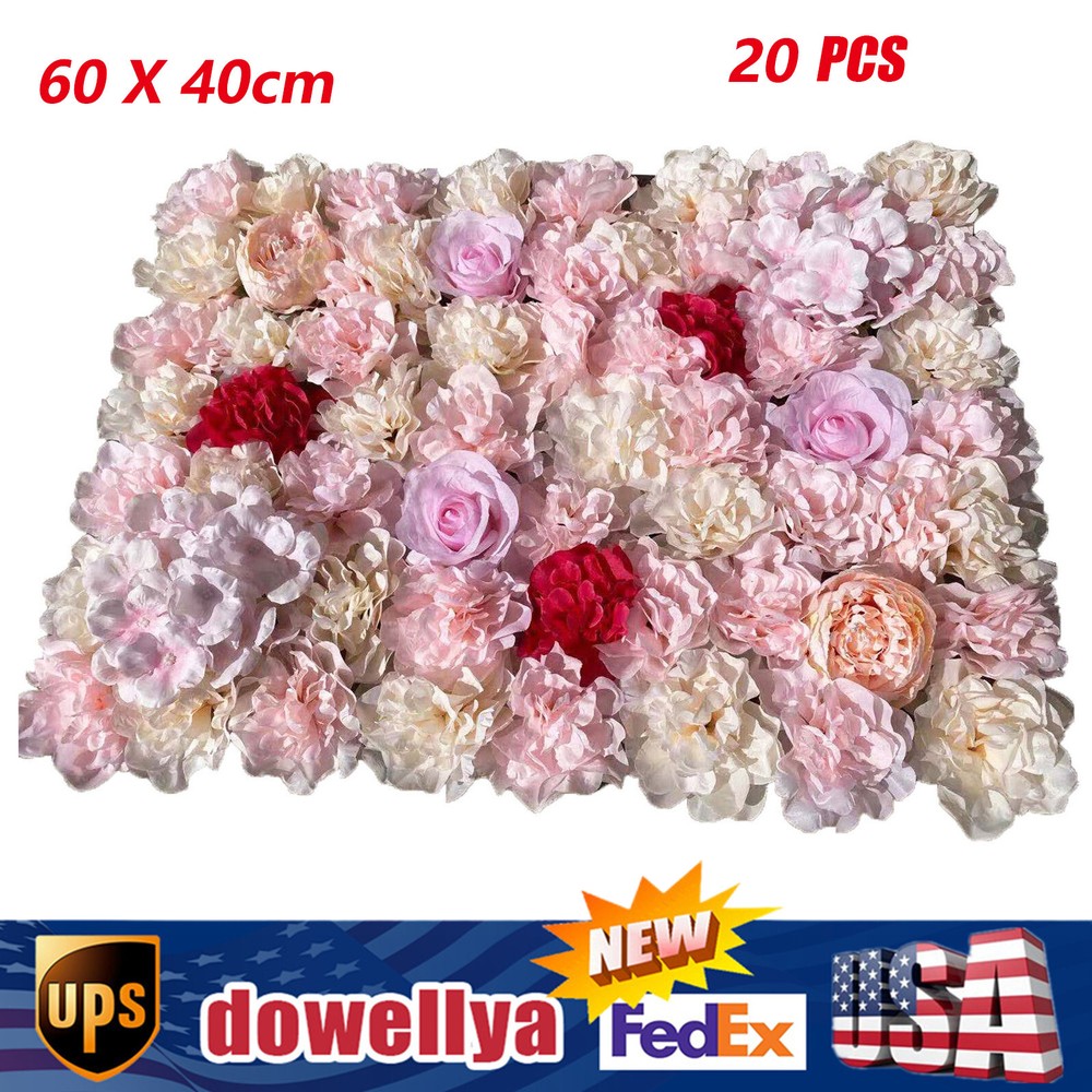 20Pcs Artificial Silk Flower Wall Panels Wedding Party Venue Decors Wall Panels