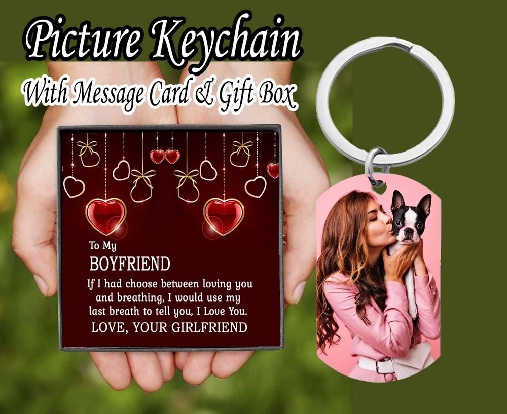 Personalized Keychain Gift Set for Boyfriend Christmas card with photo keychain