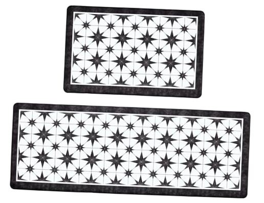 Kitchen Rugs Set of 2, Anti Fatigue Mats for Kitchen Floor, Star Tile-black