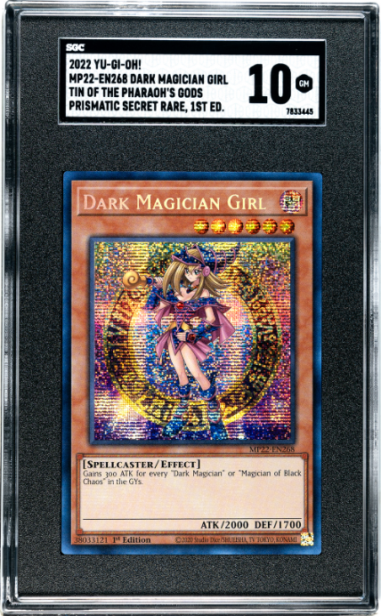 2022 YuGiOh Tin MP22-EN268 Dark Magician Girl Prismatic SECR 1st Ed SGC 10 Gem Mint
