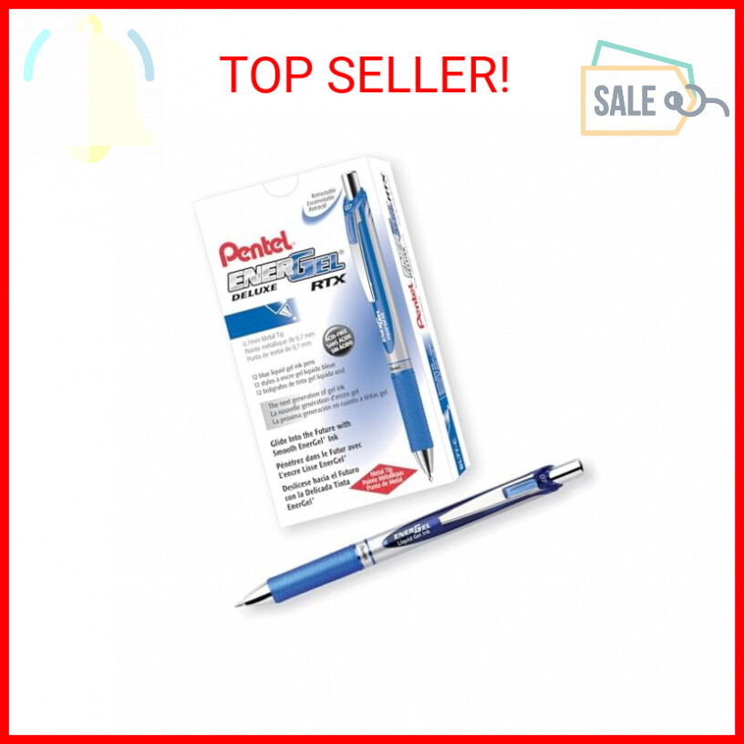Pentel Gel Ink Pen, EnerGel RTX Gel Pens, 0.7 mm Metal Tip, Black/Silver Barrel,
