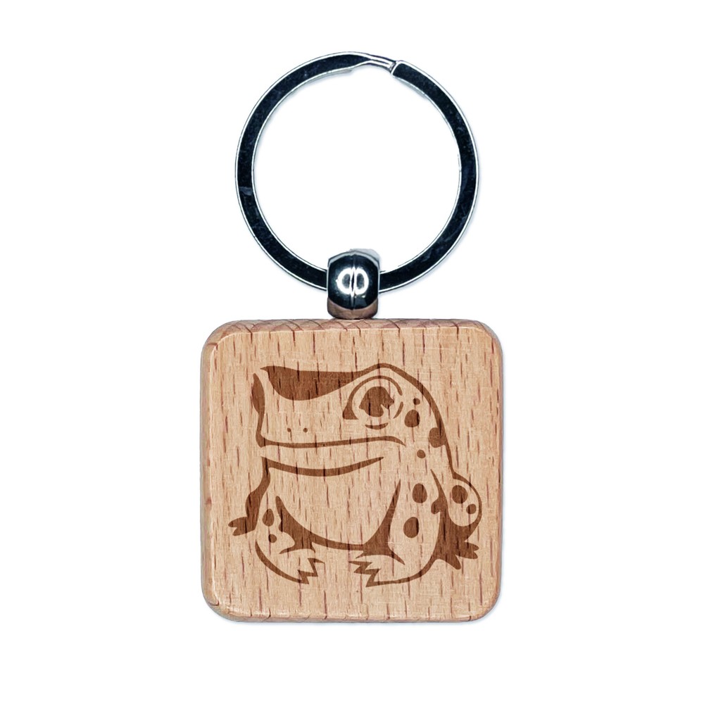 Frog Toad Engraved Wooden Keychain Charm with Sitting Design  