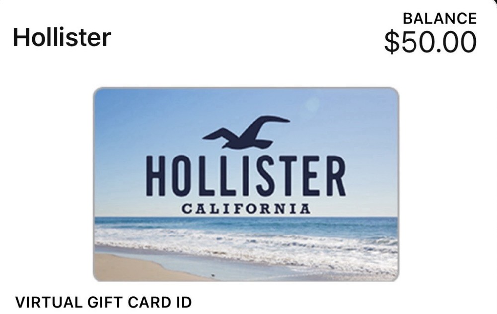 Hollister $50 E Gift Card - Mail Delivery PAY WITH PAYPAL ONLY