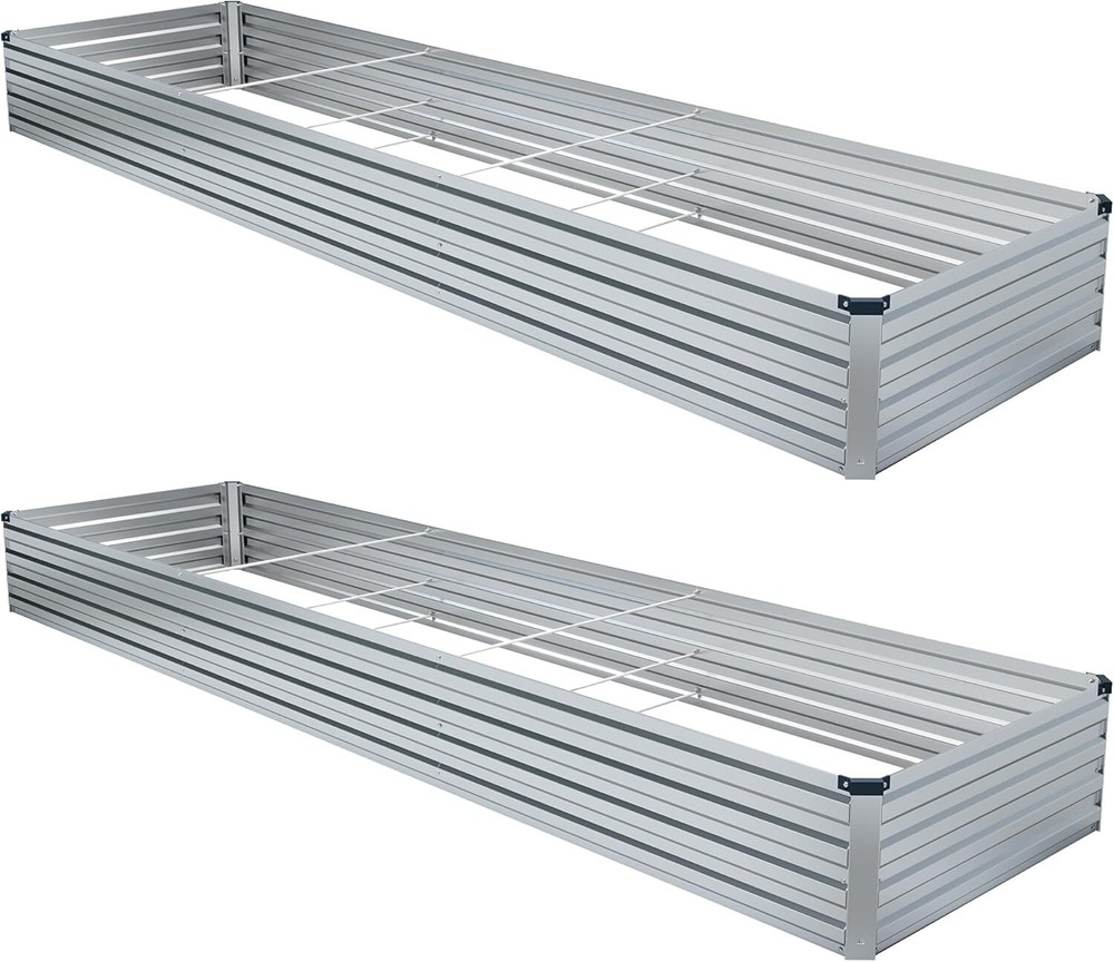 2-Pack Galvanized Steel Raised Garden Beds 10x3x1FT Planter Boxes