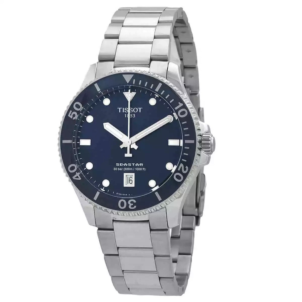 New Tissot Seastar 40mm Blue Dial Men's Quartz Watch T1204101104100