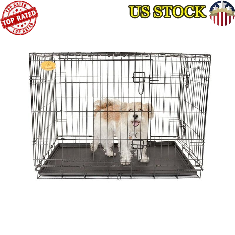 Foldable Double Door Wire Dog Crate for Puppies & Small Dogs Up to 25 lbs 24L-image