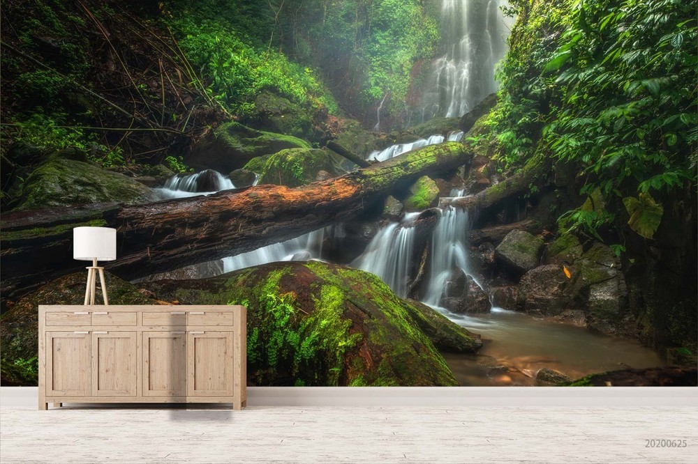 3D Forest Waterfall Landscape Wall Murals Wallpaper Murals Wall Sticker