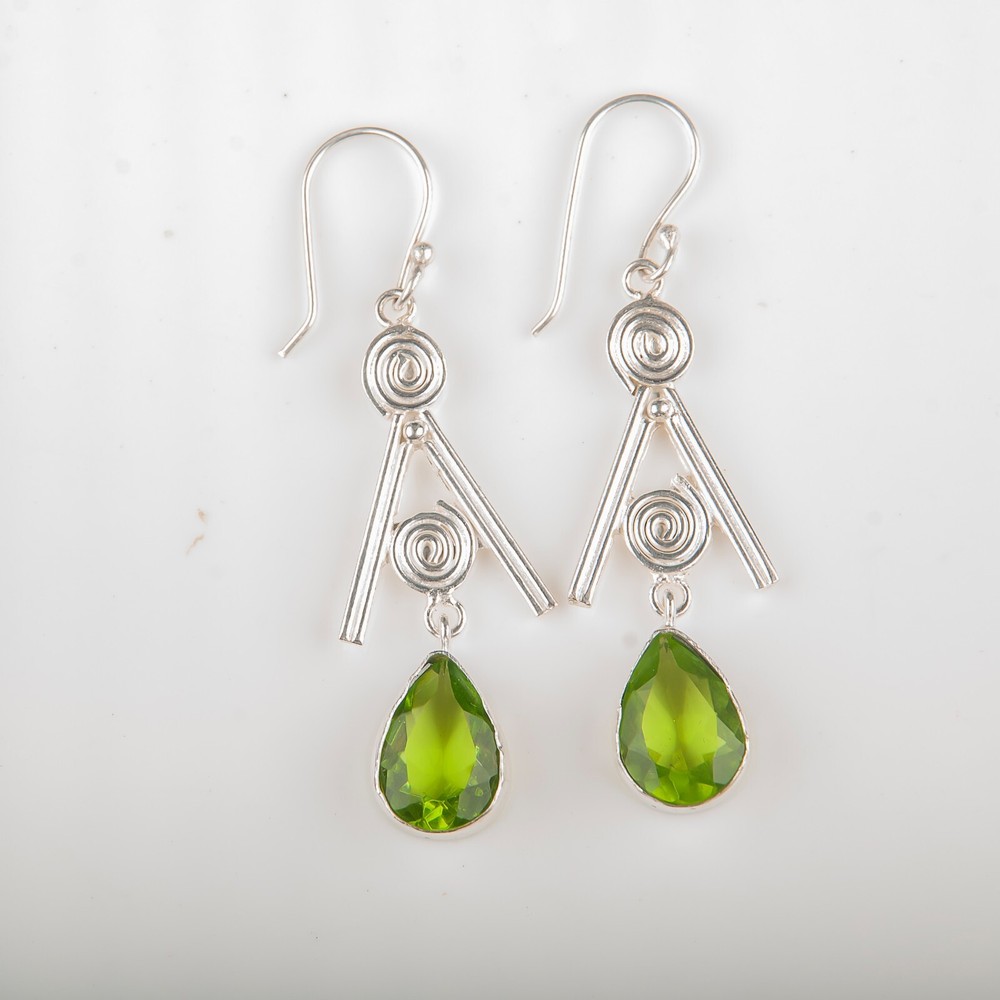 Anniversary Gift For Her Natural Peridot Drop/Dangle Earrings 925 Silver