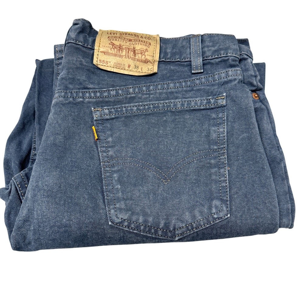 Levi's 555 Jeans Mens 38x30 (38x29 Actual) USA Orange Tab Indigo Blue VINTAGE