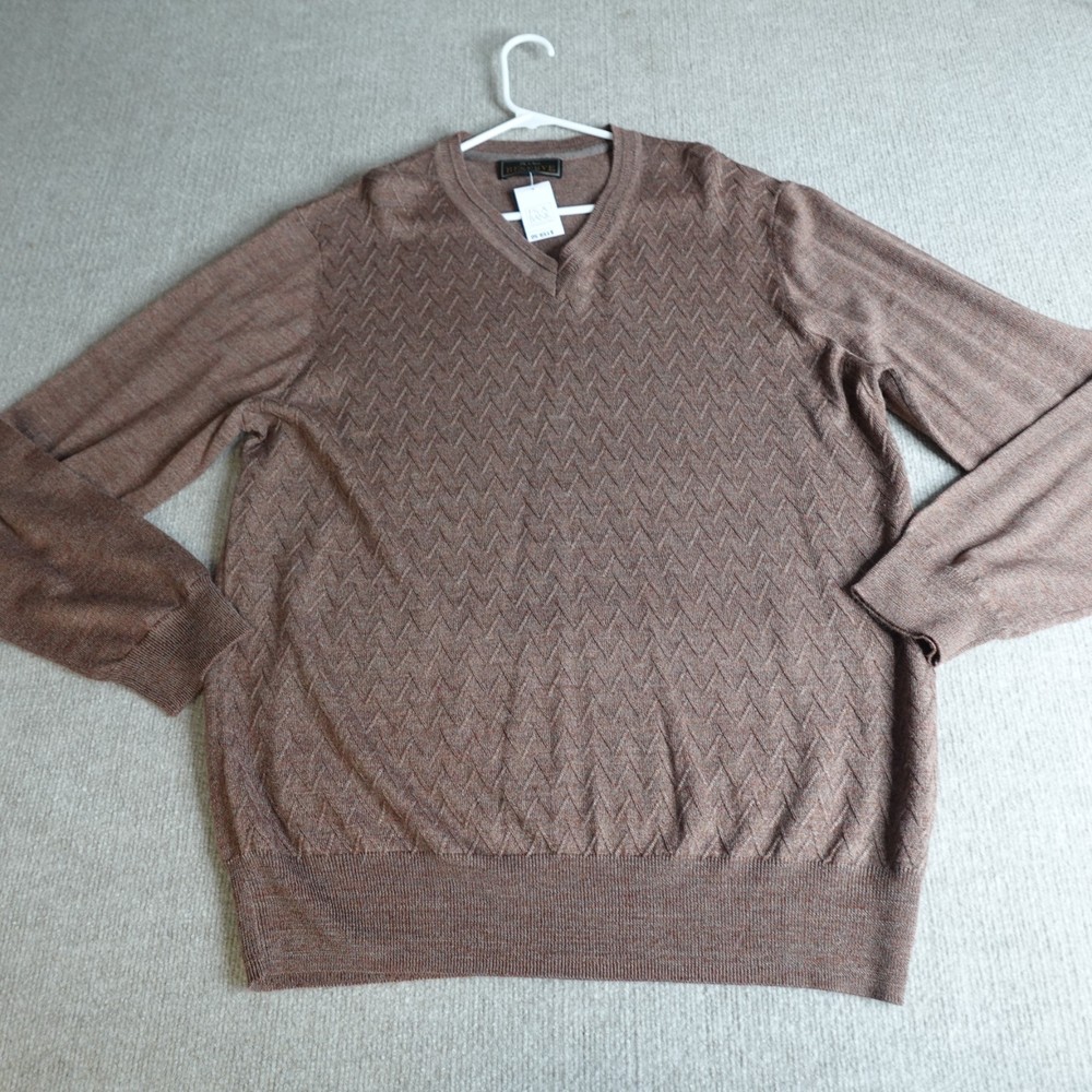 Jos A Bank Sweater 2XL Brown Textured V-Neck Merino Wool Blend NEW