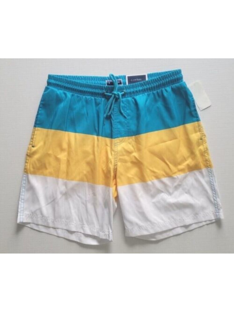 CLUBROOM Mens Swim Aqua Drawstring Color Block Quick-Dry Swim Trunks XL