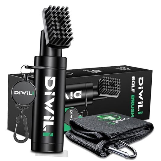 Pro Golf Club Cleaner Set with Retractable Clip 5 Oz Brush and Towel