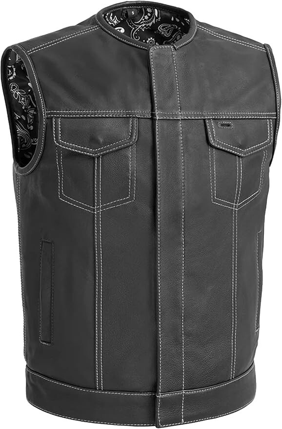 Men Motorcycle Leather Vest - Anarchy Rider Biker Hunt Club Cafe Race Biker Vest