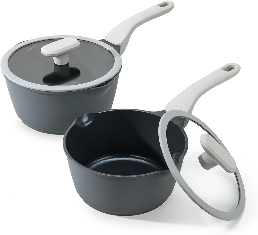 Nonstick Ceramic Saucepan Set with Lids 2QT and 2.7QT Non Toxic Cookware