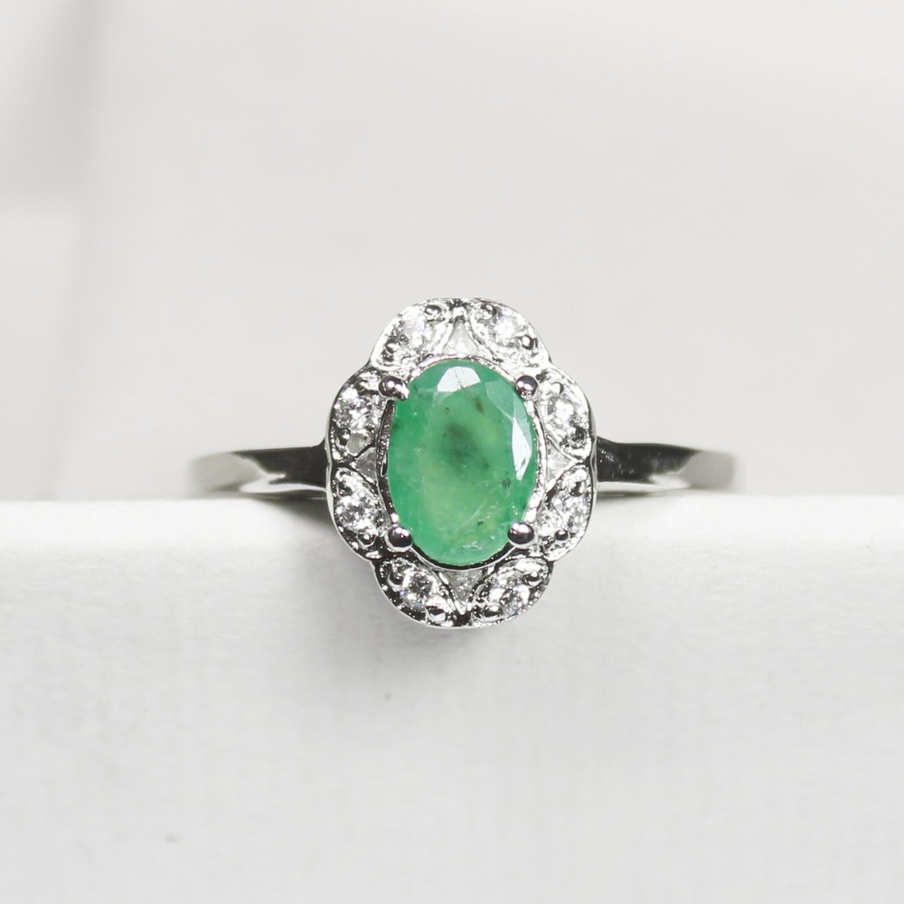 Natural Green Emerald Ring in Sterling Silver – All Sizes Available