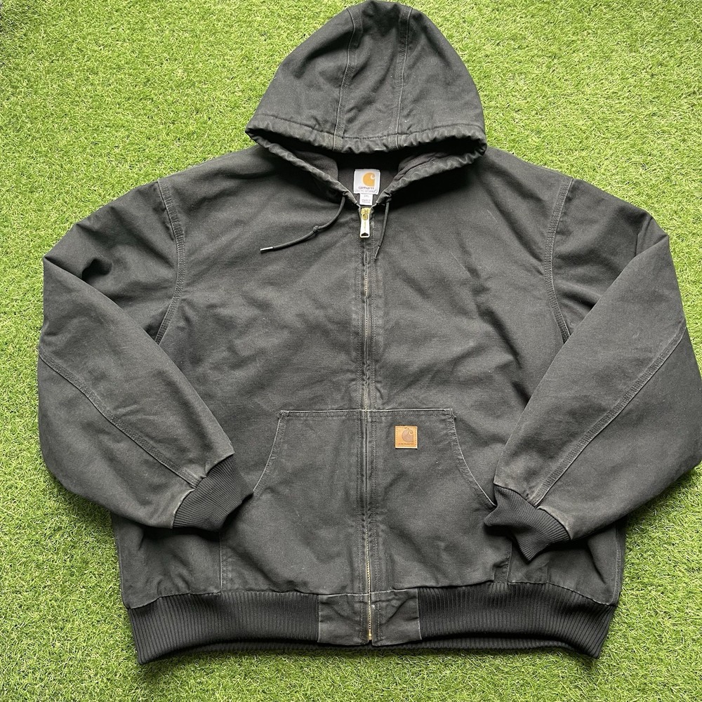 Vintage Carhartt J130 BLK Jacket Mens 3XL Hooded Quilt Lined Duck Canvas Chore