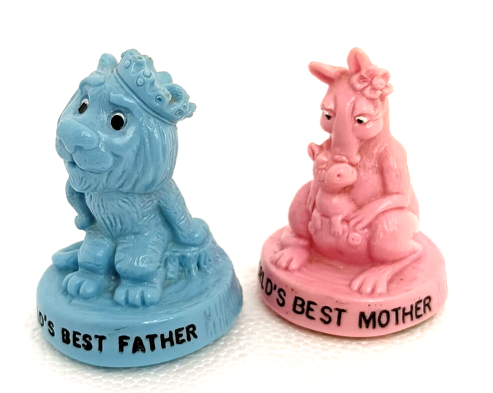 Russ Berrie Figures World' Best Father Mother 1975 Anthropomorphic Lion Aardvark
