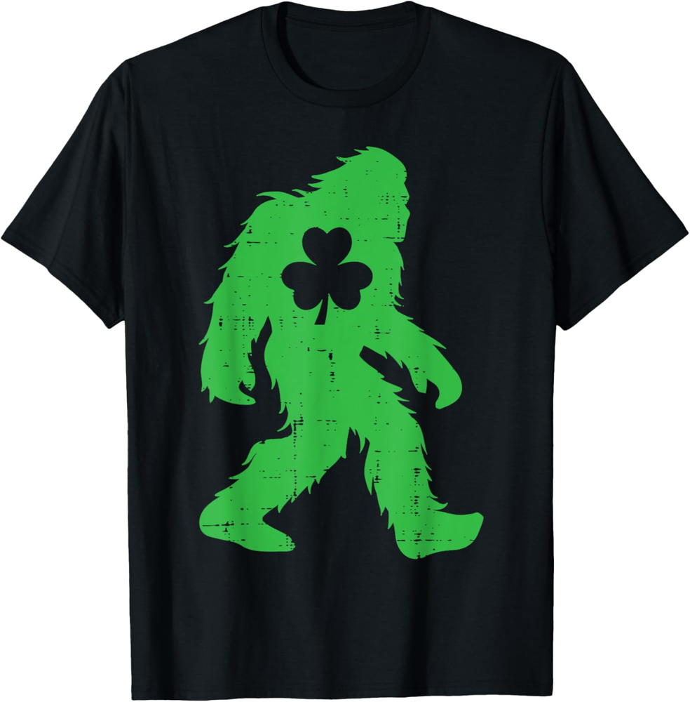 Trébol Bigfoot Sasquatch del día de San Patricio hombres mujeres niños 1 camiseta