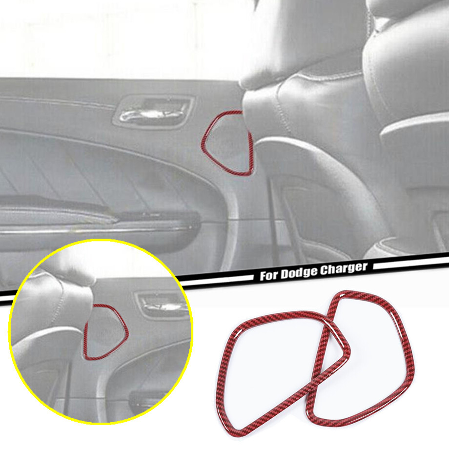Red Carbon Rear Door Speaker Ring Cover Trim Accessories For Dodge Charger 11-23