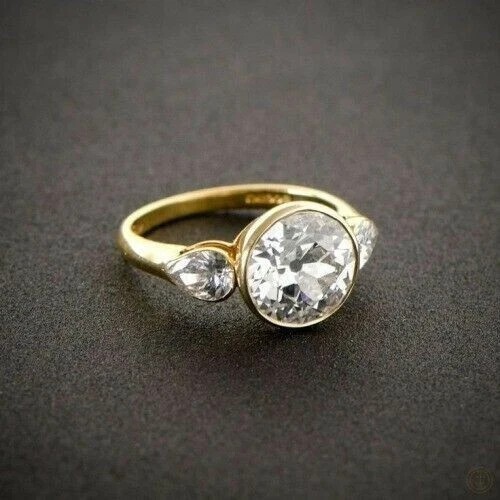 Three Stone Bezel Ring 14k Yellow Gold Plated 1.20Ct Round Cut Simulated Diamond
