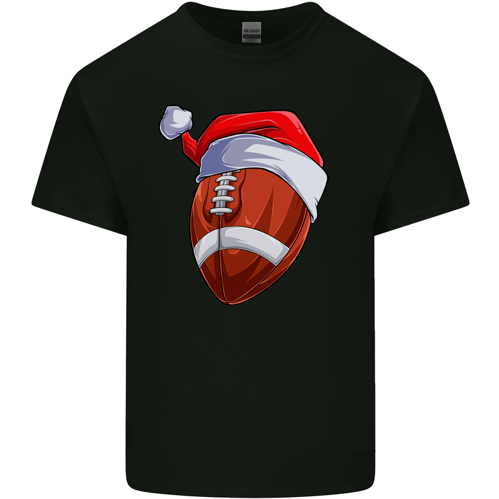 Christmas American Football Santa Hat Xmas Mens Cotton T-Shirt Tee Top