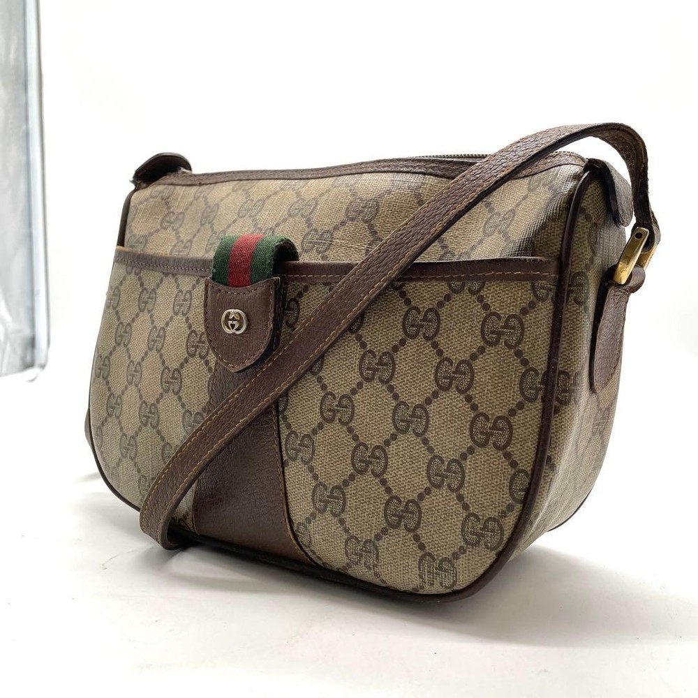 Gucci Sherry Line Shoulder Bag GG Supreme PVC Leather Brown Auth