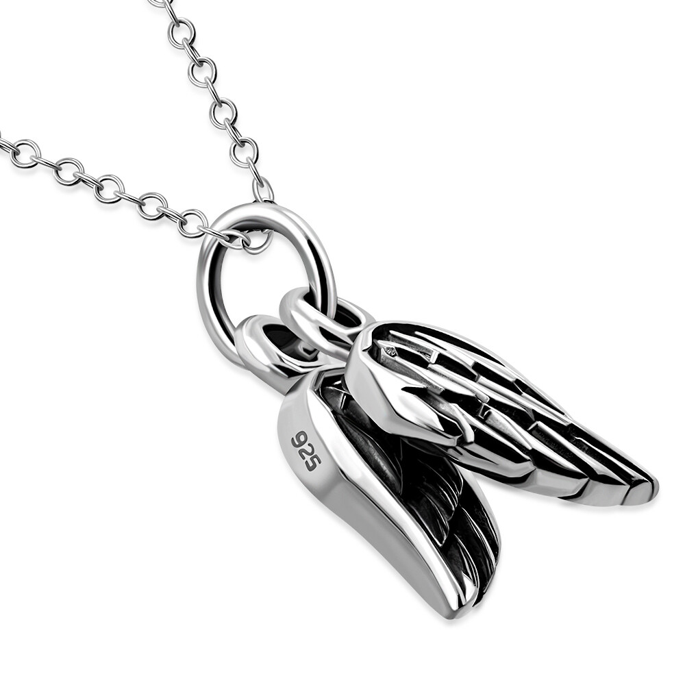 Sterling Silver 925 Double Angel Wings Charm Pendant Necklace-image