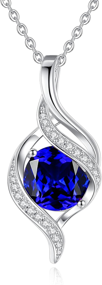 Birthstone Necklace for Women round Cubic Zirconia Necklace S925 Sterling Silver